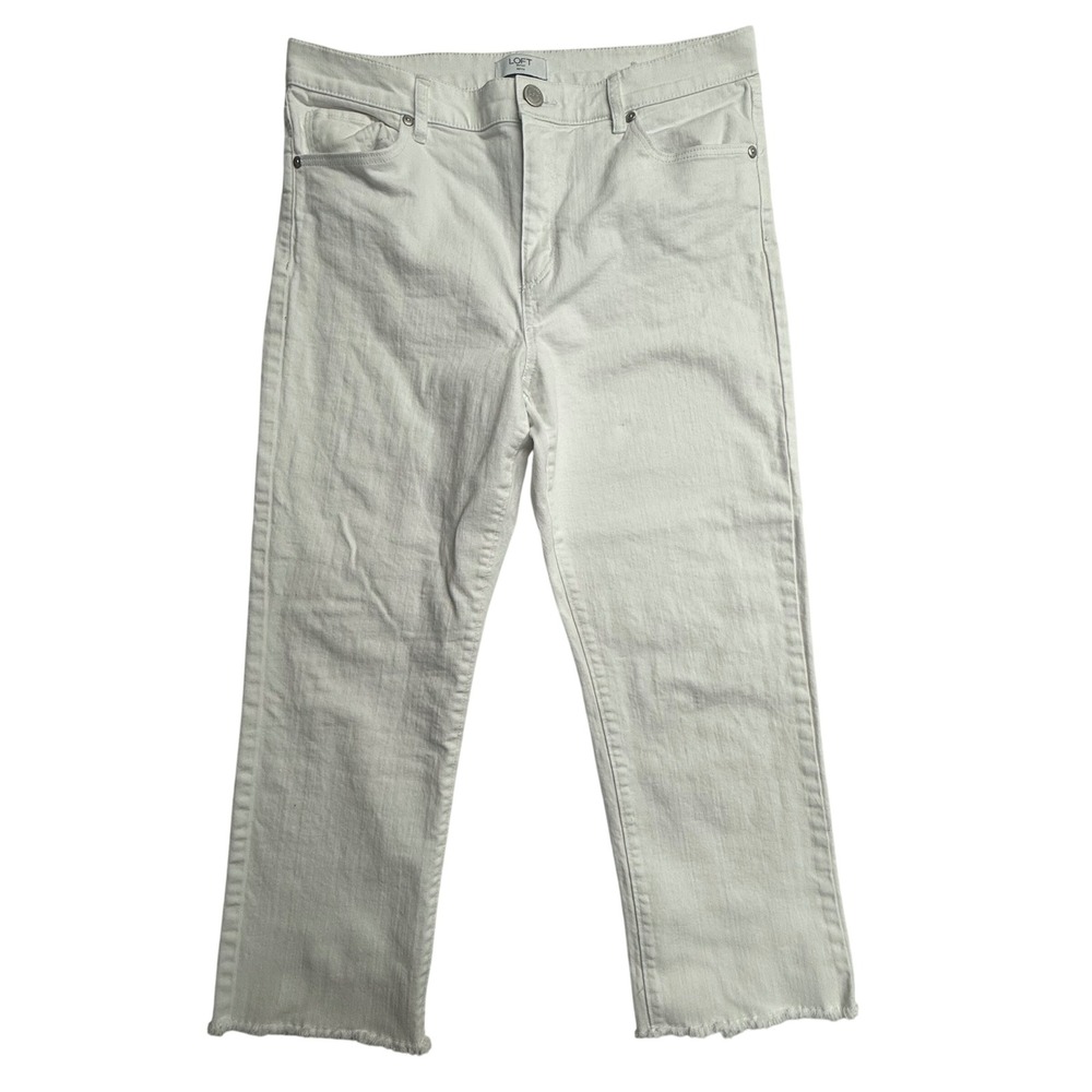 Loft‎ Outlet Petite White Straight Crop Jeans Raw Hem Size 12P